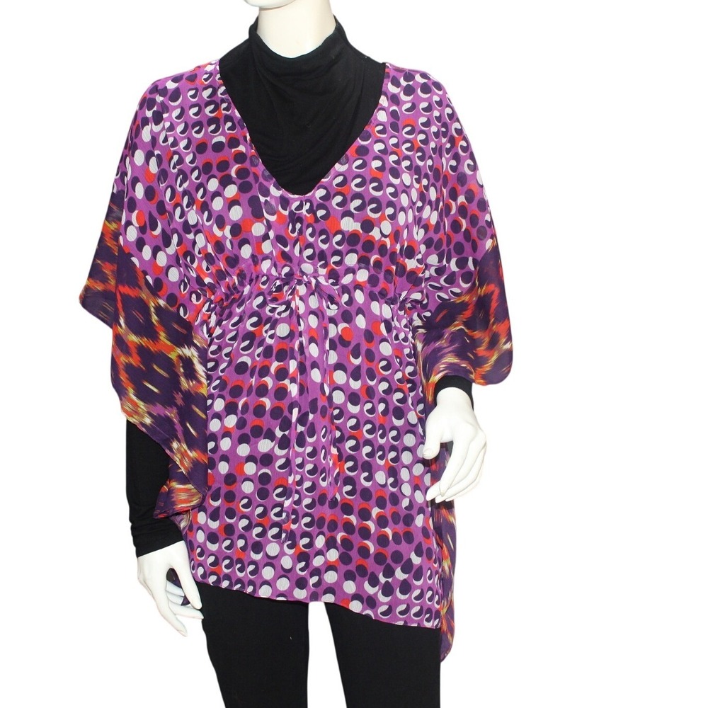 FRAAS Sheer Purple Abstract Dot V-Neck Batwing Sleeve‎ Top